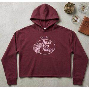 Bass Pro Shops Burgundy Hoodie size XL With Pink Logo Womens Cropped Long Sleeve